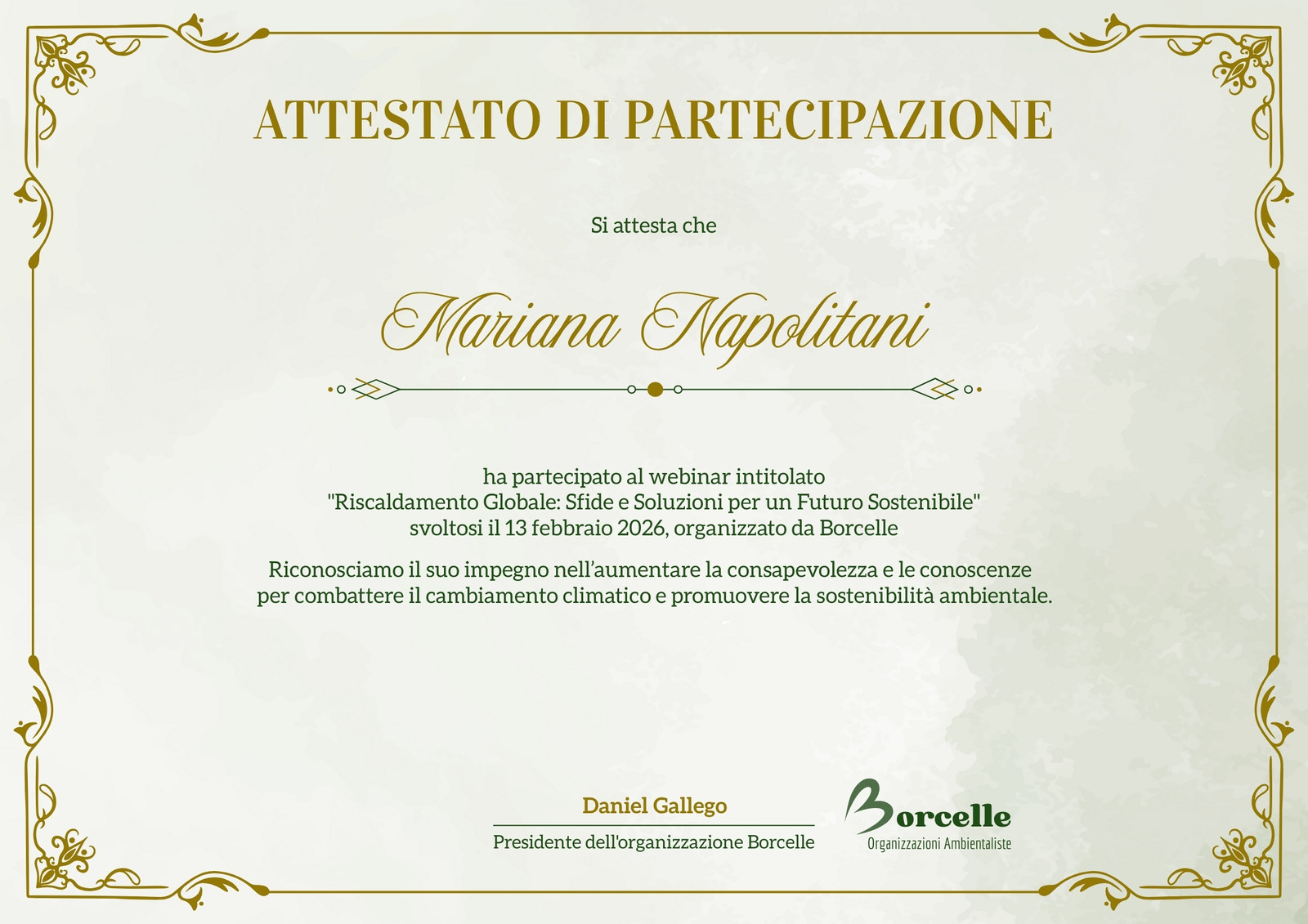 Attestato del corso